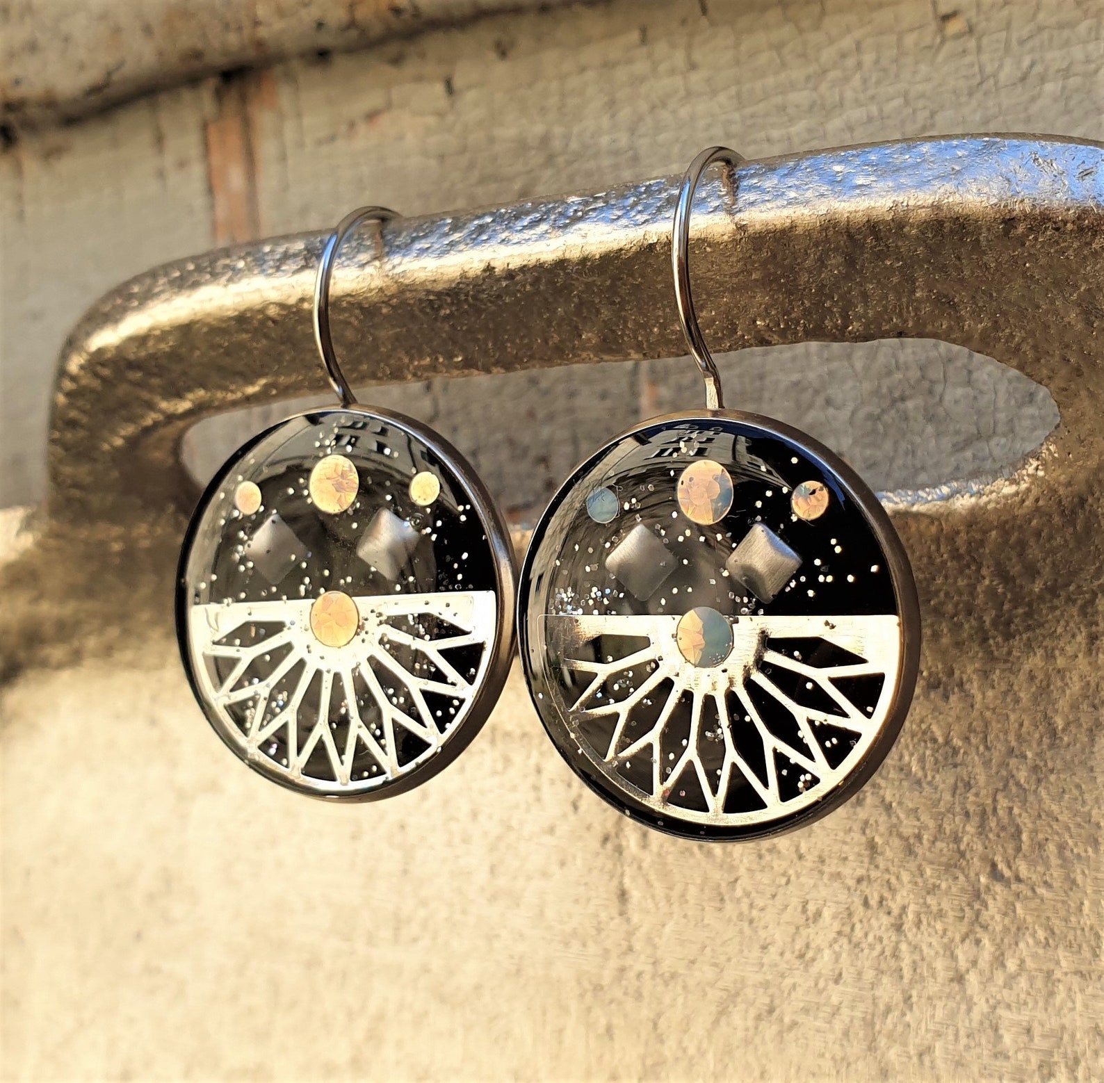 Schwarze und silberne Art Deco-Ohrringe Kunsthandwerk Schmuck | Etsy