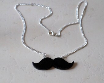 Black mustache with polymer clay necklace