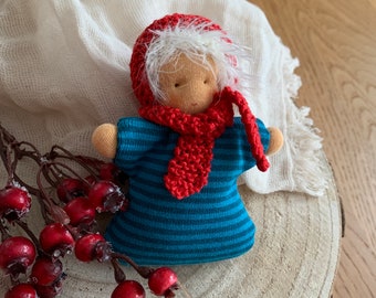 Waldorf style doll, winter child, cloth doll, pocket doll, 12 cm