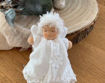 Waldorf style doll, angel, star child, 13 cm, fabric angel, white guardian angel,