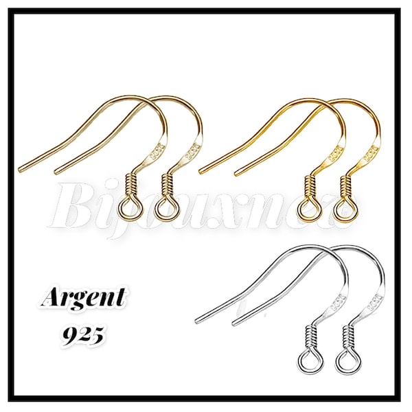 X10pcs, X 25pcs ou X50pcs Argent 925, crochets hameçons boucles d’oreilles avec poinçon.