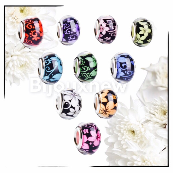 perle de verre charms breloque grand trou d'espacement pour bracelet, collier, bijoux