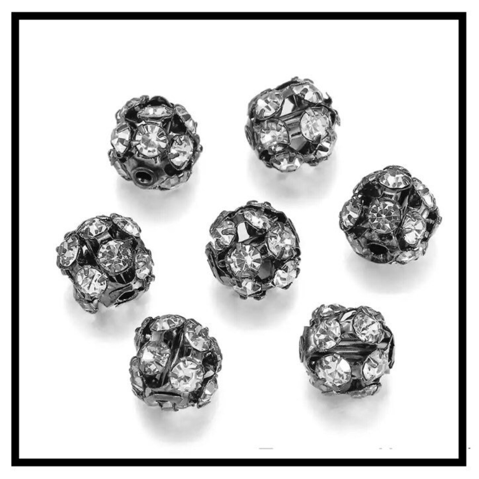 10pcs Black Metal Beads With White Rhinestones 10mm. Etsy