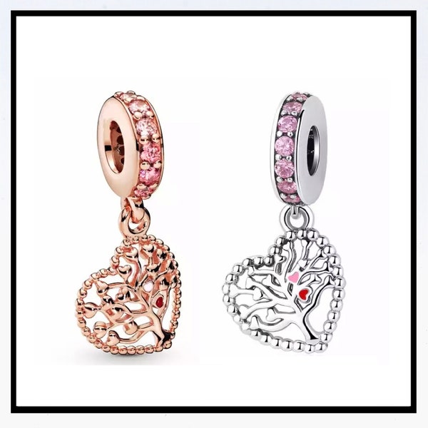 dijes de perlas colgantes de corazón de plata o oro rosa con pedrería rosa para pulsera o collar