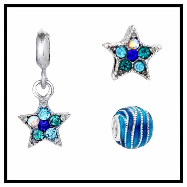 dijes de cuentas dijes colgantes de estrella de plata con pedrería azul turquesa para pulsera o collar