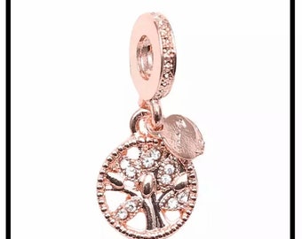 perle charms breloques pendentifs arbre de vie rose gold et coeur love argenté avec strass  pour bracelet ou collier