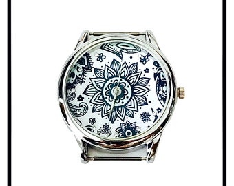 Cadrans de montre mandalas fleuris avec strass pour fabrications, créations bijoux, ...