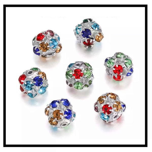 Lots  perles en métal, fligrane, boule de strass , 6mm, 8mm et 10mm.