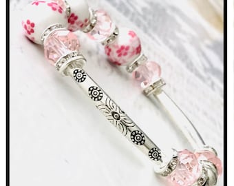 Bracelet charms, pink and silver charm style pandora adjustable size, Eiffel Tower, tree of life, owl, turtle, boat ink,...