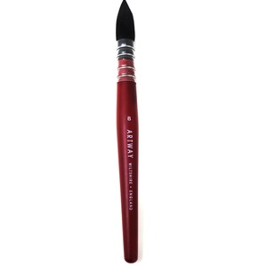 May include: A red handled paint brush with black bristles. The brush is labeled "ARTWAY WILTSHIRE ENGLAND" and "8".