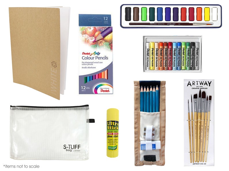 Artway Starter Art Kit 10 Items Including Pencils, Brushes, Pastels, Paints and More Ideal for Kids, School GCSE's image 1