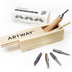 Artway Lino Cutting Tools with Beechwood Handle - 5 Assorted Blades