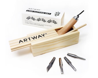 Artway Lino Cutting Tools with Beechwood Handle - 5 Assorted Blades