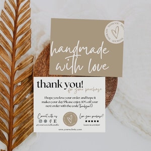 Boho Minimal Small Business Thank You Card Printable Editable Thanks For Your Purchase Card Cute Small Business Package Insert Card Template image 1