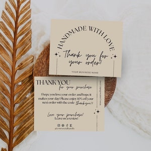 Boho Minimal Small Business Thank You Card Printable Editable Thanks For Your Purchase Card Cute Small Business Package Insert Card Template image 1