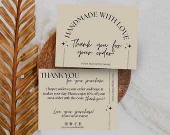 Boho Minimal Small Business Thank You Card Printable Editable Thanks For Your Purchase Card Cute Small Business Package Insert Card Template