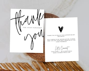 Editable Small Business Thank You Card, Printable Thanks For Your Purchase Card Cute Small Business Package Insert Card Template