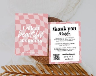 Pink Retro Small Business Thank You Card Printable Editable Thanks For Your Purchase Card Cute Small Business Package Insert Card Template