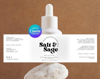 Modello di etichetta per bottiglietta piccola, modello digitale, etichetta per bottiglia di siero, etichetta per bottiglia di olio, etichetta per olio per il viso, etichetta per olio per capelli, download digitale Canva