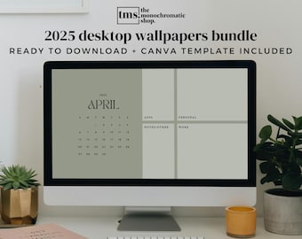2025 Desktop Wallpaper Calendar, Digital Desktop Organizer, Aesthetic Minimalist Wallpaper Macbook Wallpaper, Laptop Computer, Neutral Beige