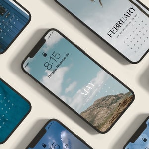 2025 Blue Aesthetic Phone Calendar Wallpapers, 12 Calendar Lock screen, Phone Calendar Lockscreen, Nature Aesthetic Background, Sunday Start