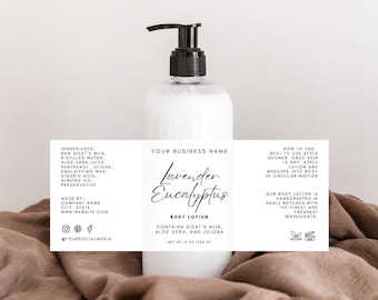 Pump Bottle Label Template, Lotion Label Design, Product Labels, Lotion Editable Template, 8 oz bottle label, body wash label, skincare
