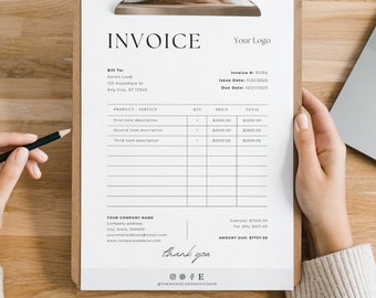 Minimalist Invoice Template Canva, Printable Small Business Invoice, Editable Billing Form, INSTANT DOWNLOAD, Digital Editable Receipt Form