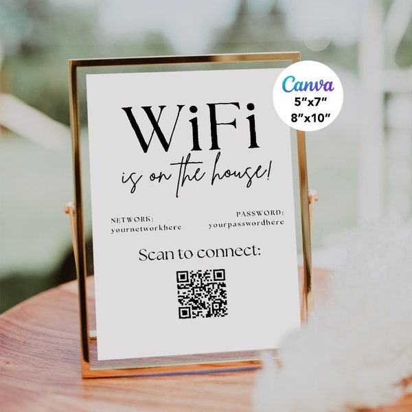 Wifi sign, WiFi QR Code Sign, Modern wifi password sign, Editable WiFi Password Sign Template, Printable WiFi Sign, airbnb signs, guest sign