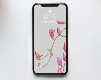 5 Floral Phone Wallpapers, Modern, Minimalist, Magnolia, Botanical, Peony, Abstract Design Illustration, Phone Background, Beautiful Colors