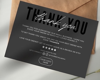 Editable Small Business Thank You Card, Printable Thanks For Your Purchase Card Cute Small Business Package Insert Card Template