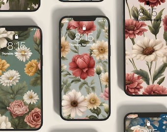 12 Cottagecore Floral Phone Wallpapers, Vintage Flowers Lock screen, Cottagecore phone lock screens, Flower Field, Botanical, Pattern screen