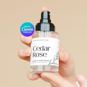 Room spray bottle label template, digital template, linen spray bottle label, bottle label, fragrance label, mist label, Canva download | B