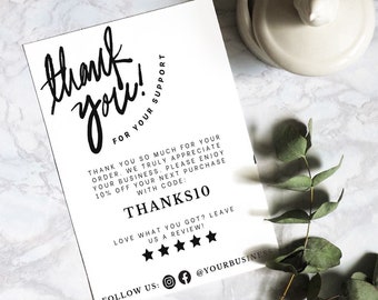 Editable Small Business Thank You Card, Printable Thanks For Your Purchase Card Cute Small Business Package Insert Card Template