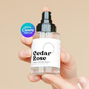Room spray bottle label template, digital template, linen spray bottle label, bottle label, fragrance label, mist label, Canva download | C