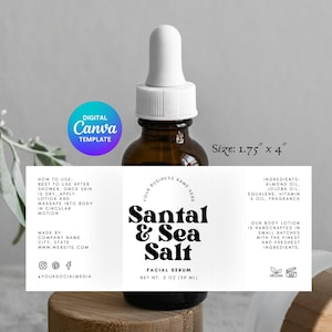 Dropper bottle label template, digital template, serum bottle label, oil bottle label, face oil label, hair oil label, Canva download | C