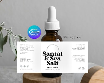 Plantilla de etiqueta de botella con gotero, plantilla digital, etiqueta de botella de suero, etiqueta de botella de aceite, etiqueta de aceite facial, etiqueta de aceite para el cabello, descarga de Canva / C