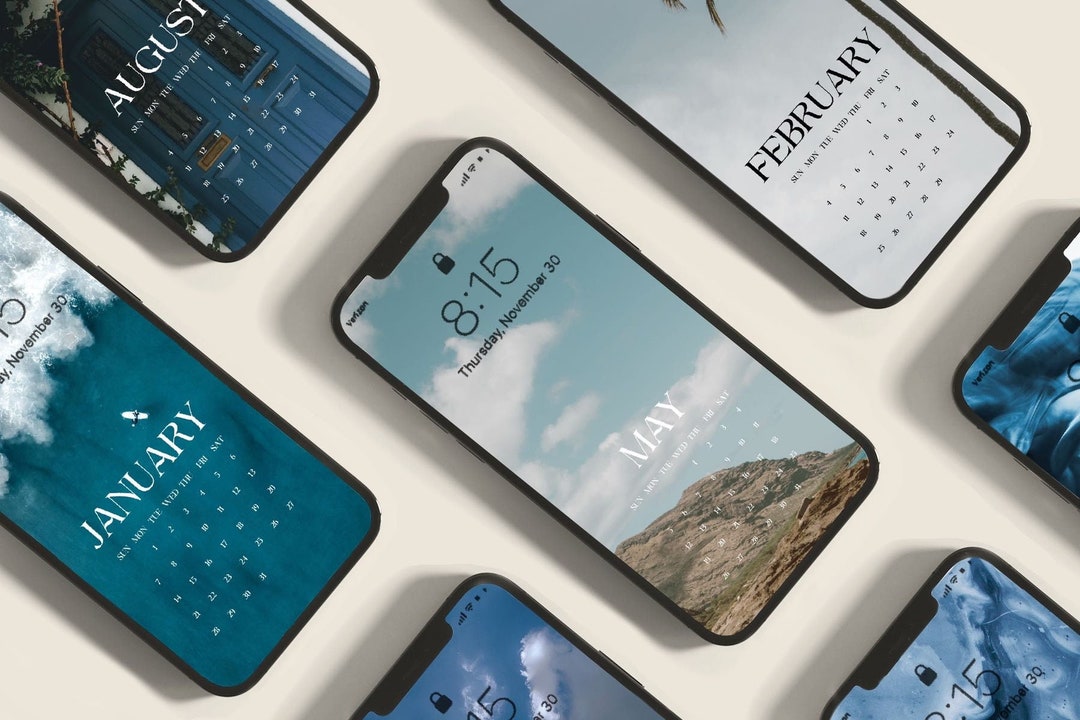 2025 Blue Aesthetic Phone Calendar Wallpapers, 12 Calendar Lock Screen ...