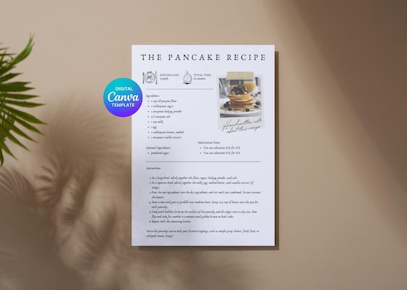 Simple Recipe Card Template, Homestead style recipe card, minimal recipe page, Editable and Printable, A4/US letter, Canva Template download