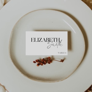 Minimale Hochzeit Tischkarten Vorlage, bearbeitbare Tischkarte, Schwarz & Weiß Tischkarte, bearbeitbare Hochzeitskarten, Hochzeit Tisch Name Karte