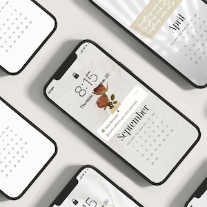 12 Calendar Affirmations Phone Wallpapers, 2025 Minimalist Quotes Lock screen, Phone Calendar Wallpapers, White Aesthetic, Sunday Start