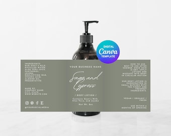 Pump Bottle Label Template, Lotion Label Design, Product Labels, Lotion Editable Template, 8 oz bottle label, body wash label, skincare | J