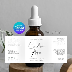 Dropper bottle label template, digital template, serum bottle label, oil bottle label, face oil label, hair oil label, Canva download | A