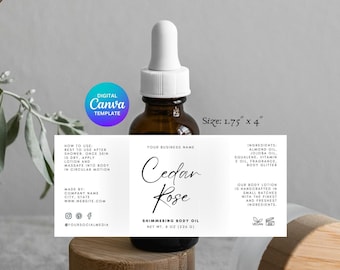 Plantilla de etiqueta de botella con gotero, plantilla digital, etiqueta de botella de suero, etiqueta de botella de aceite, etiqueta de aceite facial, etiqueta de aceite para el cabello, descarga de Canva / A