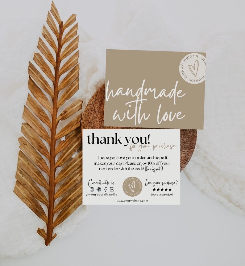 Boho Minimal Small Business Thank You Card Printable Editable Thanks For Your Purchase Card Cute Small Business Package Insert Card Template image 1