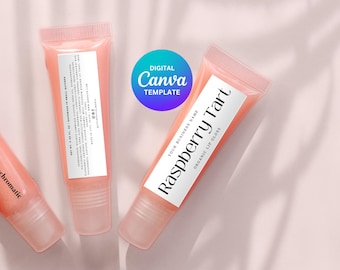 Moderne Lipgloss Etikettenvorlage, Lippenbalsam Tube Etikett bearbeitbar, Lippenöl Etiketten Vorder- und Rückseite 2x0,68 "Gloss Label Vorlage Canva, Mini Label |B