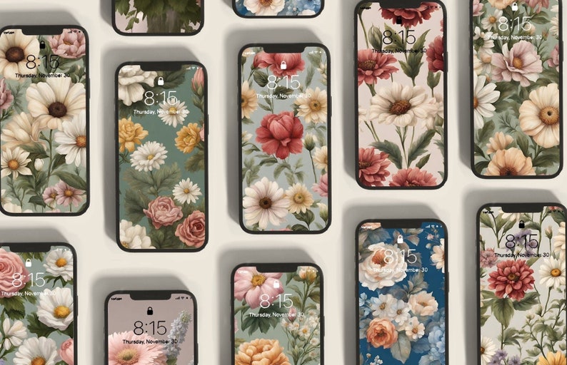 12 Cottagecore Floral Phone Wallpapers, Vintage Flowers Lock screen, Cottagecore phone lock screens, Flower Field, Botanical, Pattern screen image 1