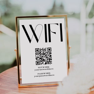 Printable AirBNB WiFi Sign, WiFi Password Sign, Instant Download, WiFi QR Code Sign, Modern wifi password sign, Editable Template, internet