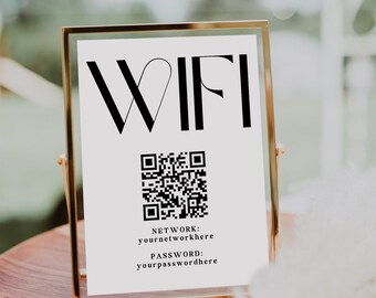 Printable WiFi Sign, WiFi Password Sign, Instant Download, WiFi QR Code Sign, Modern wifi password sign, Editable Template,airbnb guest sign