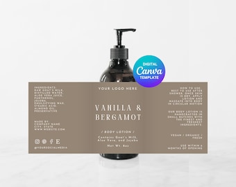 Pump Bottle Label Template, Lotion Label Design, Product Labels, Lotion Editable Template, 8 oz bottle label, body wash label, skincare | I
