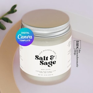 Modello di etichetta per barattolo di prodotti per la cura della pelle, design dell&#39;etichetta della lozione, etichetta del prodotto, modello modificabile per involucro di crema, etichetta per bottiglia da 8 once, etichetta per scrub corpo, cura della pelle